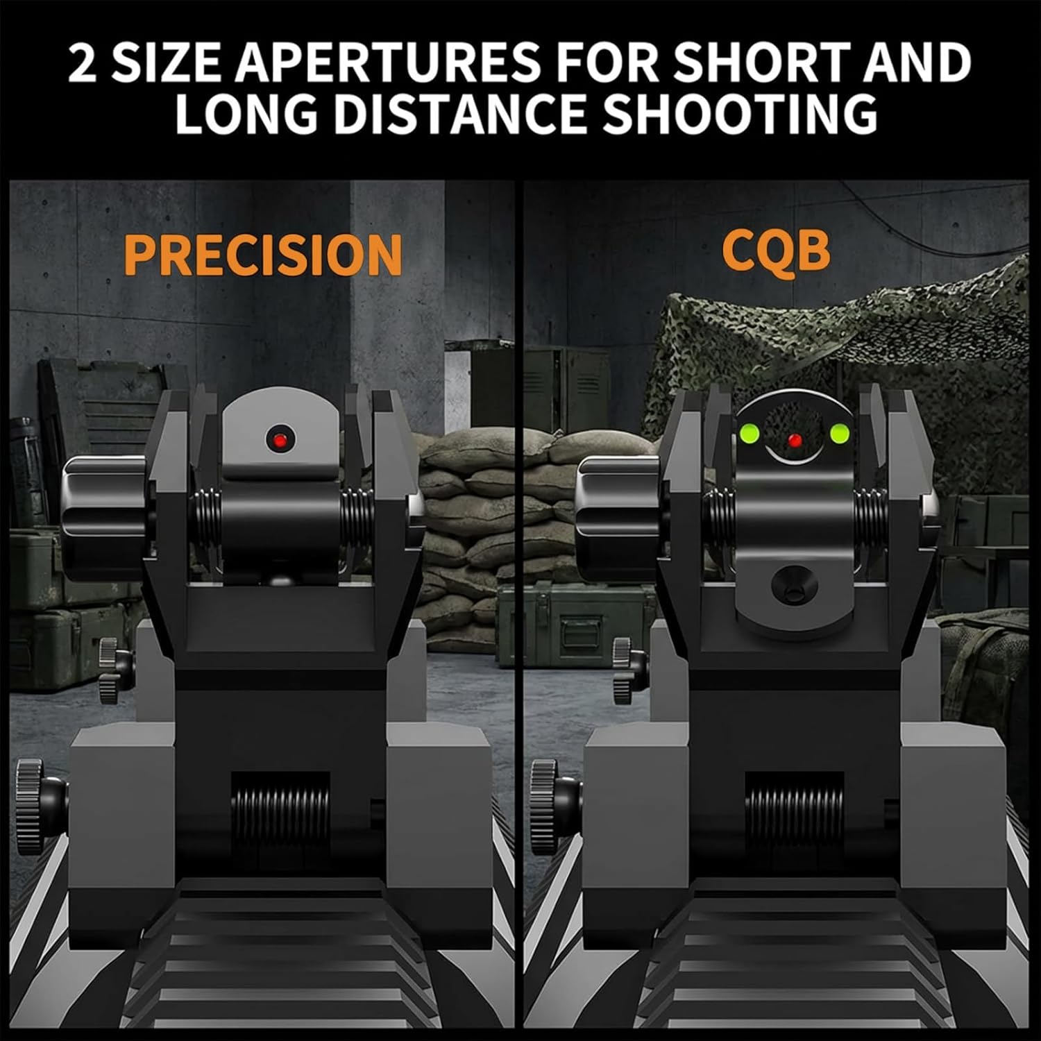 Upgraded Fiber Optic Iron Sight Set - Low Profile Picatinny Rail Backup Sights with Red/Green Dots