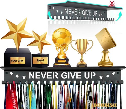 iBobbish Metal Medal Hanger - Heavy-Duty Trophy Display with 20 Hooks | Wall Mount for Gymnastics, Race, Soccer, Swim