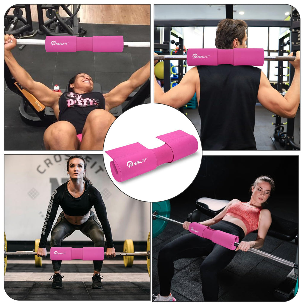 NEALFIT Barbell Squat Pad with Thick Nylon Padding, Hip Thrust Pad for Squats, Lunges, Neck Shoulder Squat Pad for Olympic or Standard Bars (Pink)