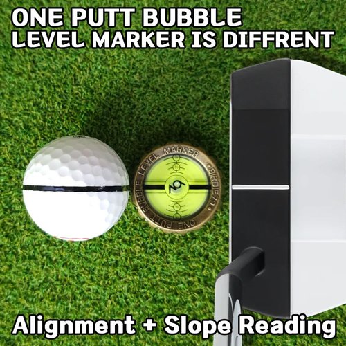 BIRDIE79, 360-Degree Golf Ball Marker & Slope Reading by Bubble Angle Alignment Tool Sets - Triple Line Stencil with 3-Color Pens, Matal Frame Marker