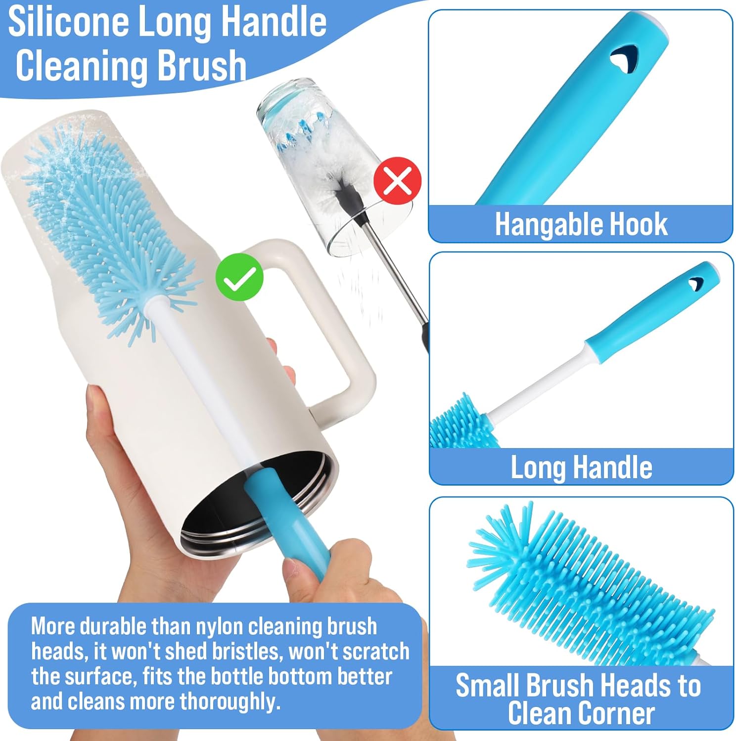 XANGNIER Water Bottle Cleaner Brush Set - 5 Pcs for Hydrojug & Tumbler Accessories | Multi-Size Brushes