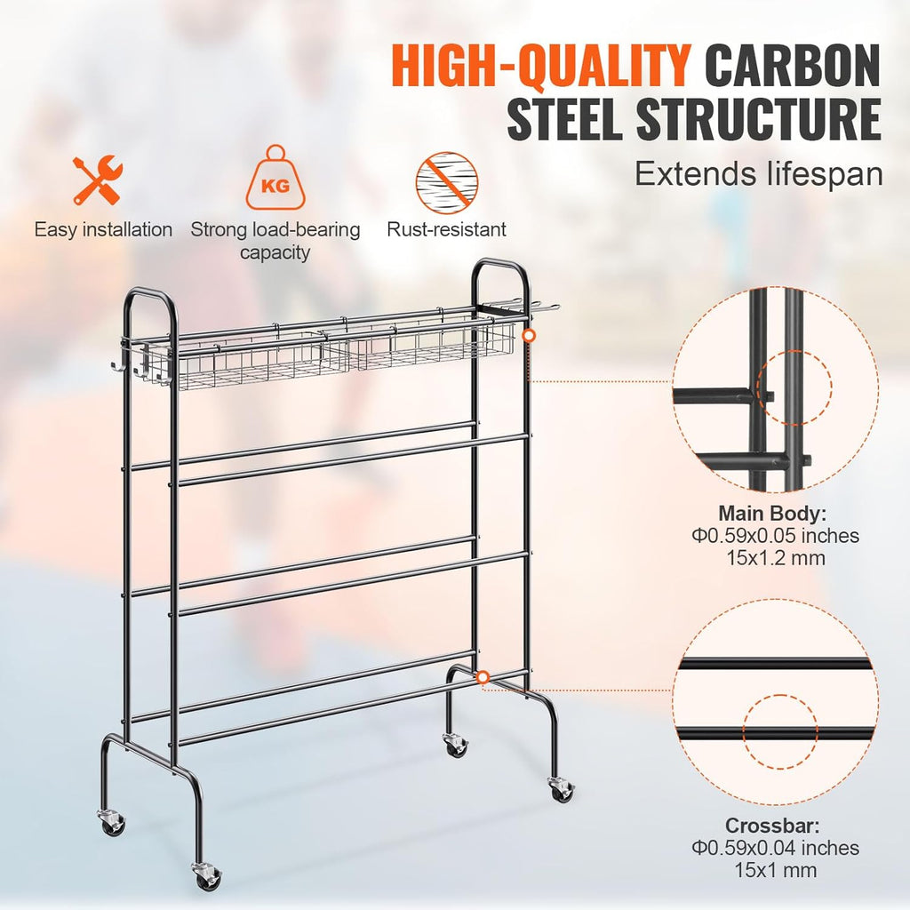 VEVOR Rolling Sports Ball Storage Cart - Lockable Basketball Cage & Organizer for Indoor/Outdoor Use