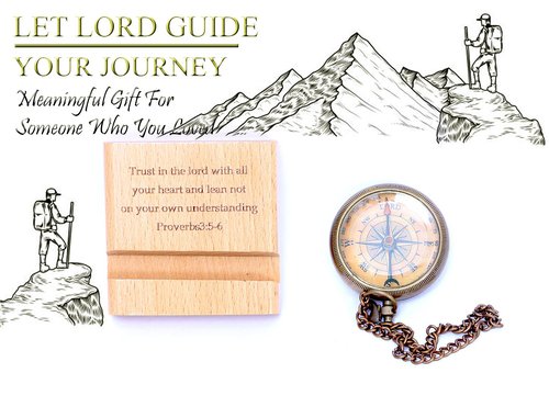 Trust in The Lord with All Your Heart - Proverbs 3: 5-6 Quote Engraved Compass with Wooden Stand,Baptism Gifts for Boys,Religious Gifts,Graduation Day 2025 Gifts,Christian Gifts for Men