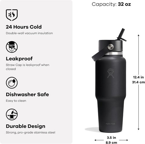 Hydro Flask Travel Water Bottle - Insulated Stainless Steel - 32 Oz Mermaid Green, Leakproof Design