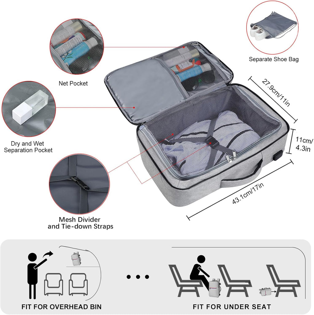 Skiennix Travel Backpack - TSA Approved Carry-On with USB Charging Port | 15.6-Inch Laptop Bag in Grey