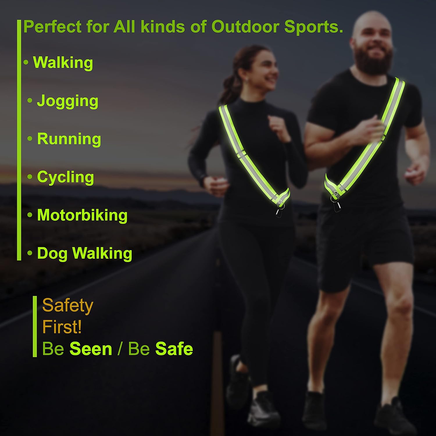 Safety Reflective Sash - Adjustable Night Visibility Belt for Men, Women & Kids | 10 Pack