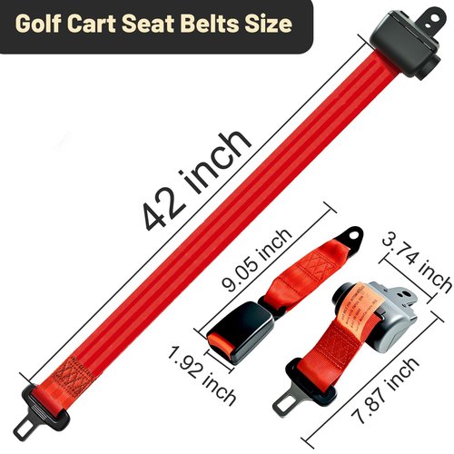 Orle Oko Retractable Golf Cart Seat Belts, Compatible with EZGO, Yamaha, Club Car DS Precedent Most Golf Cart(2 Set), for Golf Cart Frond and Rear Seats, Red