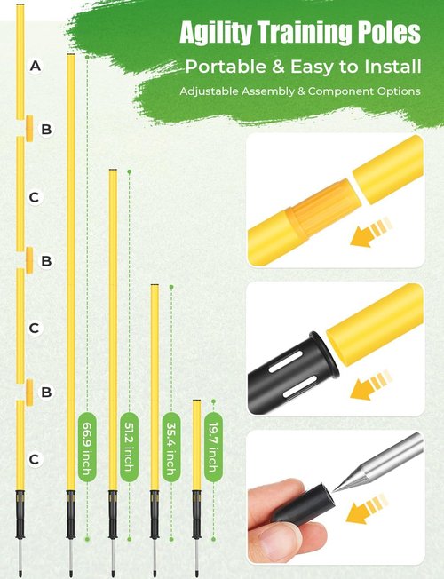 GHB Agility Poles 6 Pack 6ft Sports Soccer Training Poles,Detachable Speed Training Equipment Football Accessories