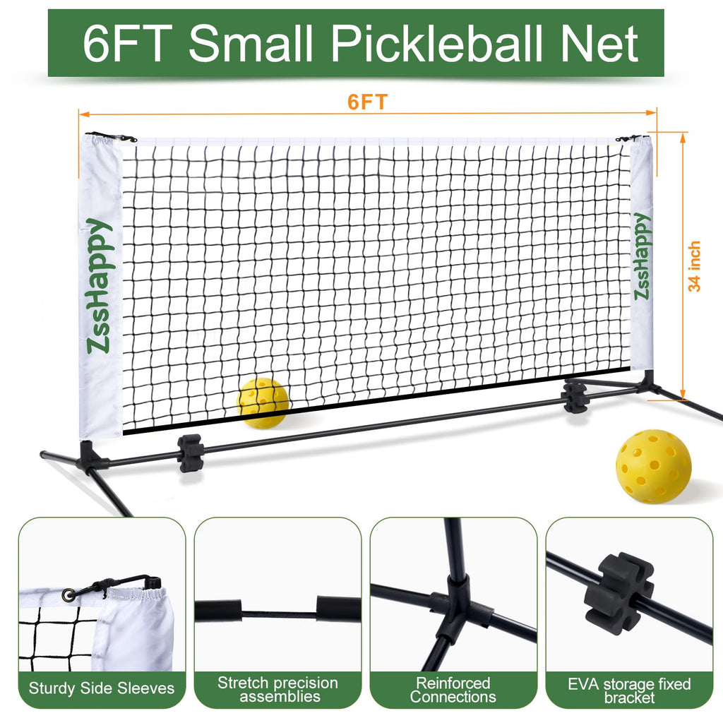 ZSSHAPPY 6FT White Mini Pickleball Net, Portable Quick Setup Practice Net for Indoor Outdoor Driveway Dink Shots