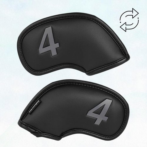 Craftsman Golf Black Leather Iron Headcover Covers Set 10pcs 4 5 6 7 8 9 P S L G with Embossed Gray No. on Both Sides Gift for Men and Women