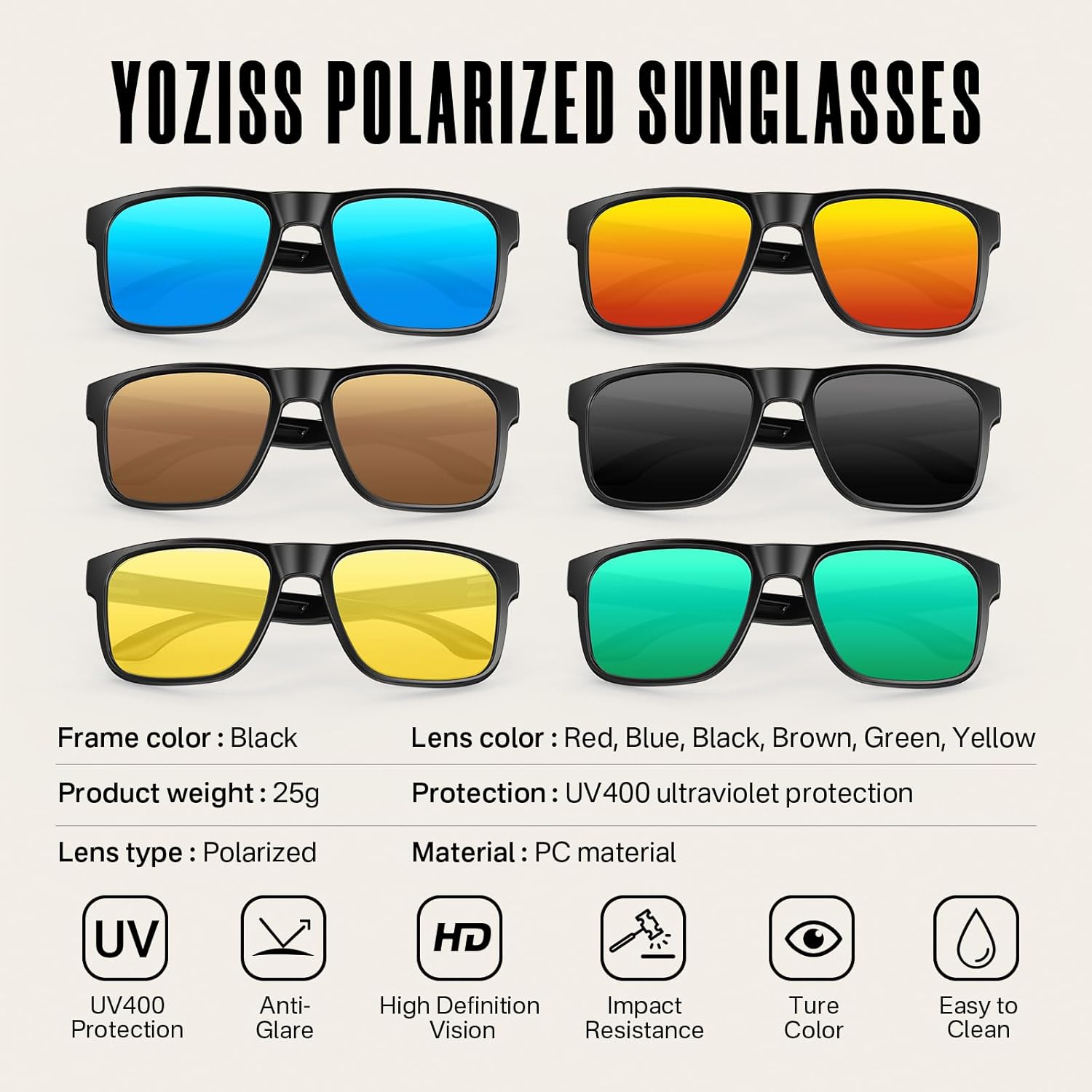 Polarized Sunglasses - UV400 Protection, Lightweight Design for Men & Women | Square Frame for Outdoor Activities