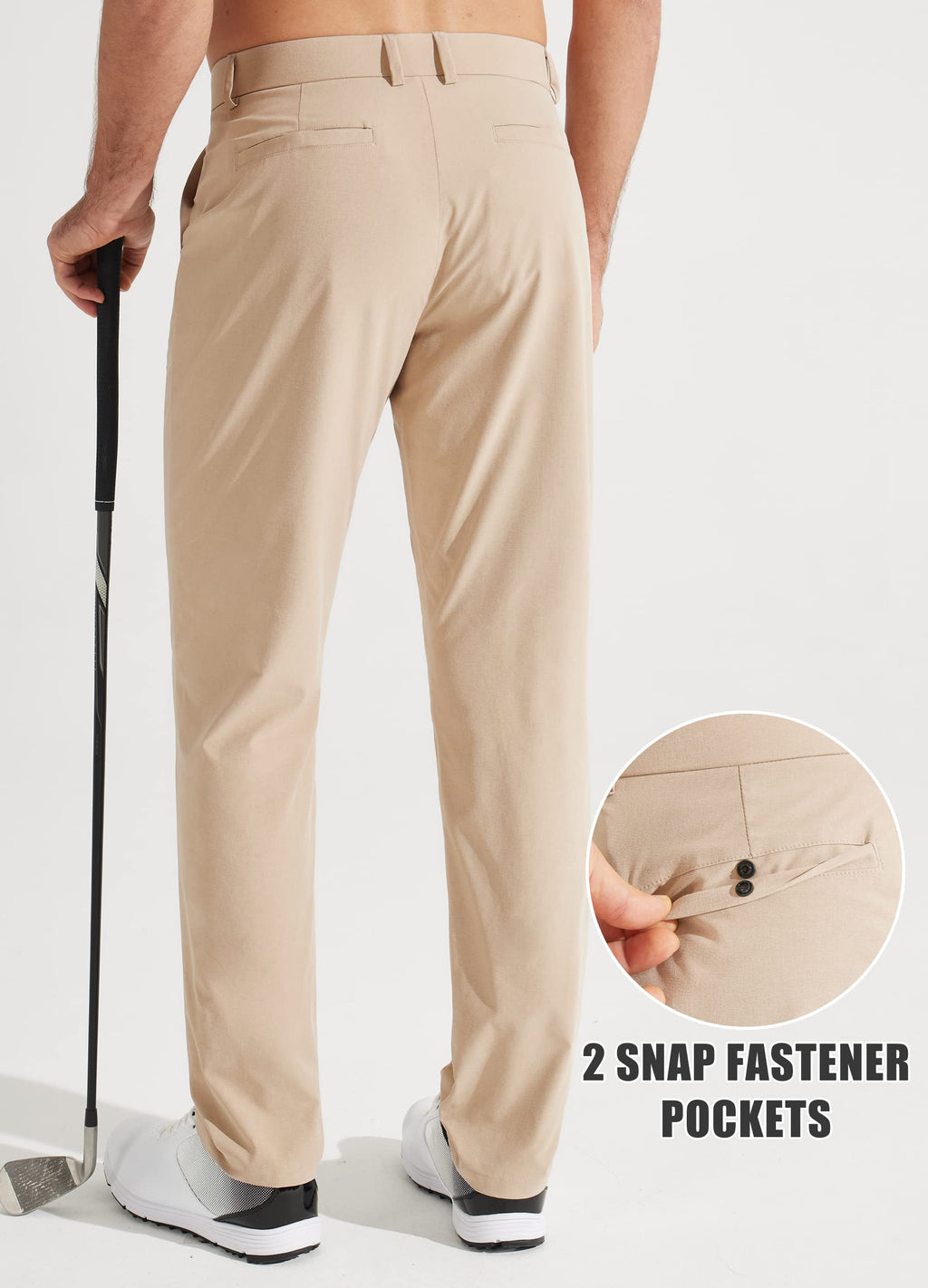 Libin Men's All Day Comfy Golf Pants Work Dress Pants 34" Quick Dry Lightweight Business Casual Trousers for Men with Pockets, Khaki, 44W x 34L