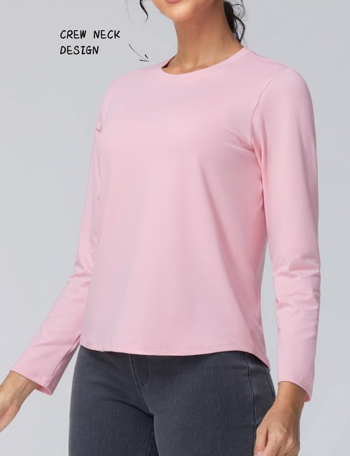 THE GYM PEOPLE Women's Long Sleeve Soft Workout Shirts Basic Crewneck UPF 50+ Sun Lightweight Fall Athletic Running Tops Pink
