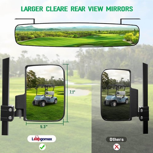 No Drilling Golf Cart Mirrors with Built-In Reflector, Golf Cart Side Mirrors and Rear View kit 180° Rotation HD Shatterproof Glass Ultra-Wide Fit for EZGO, Club Car, Yamaha, ICON, Star, Zone