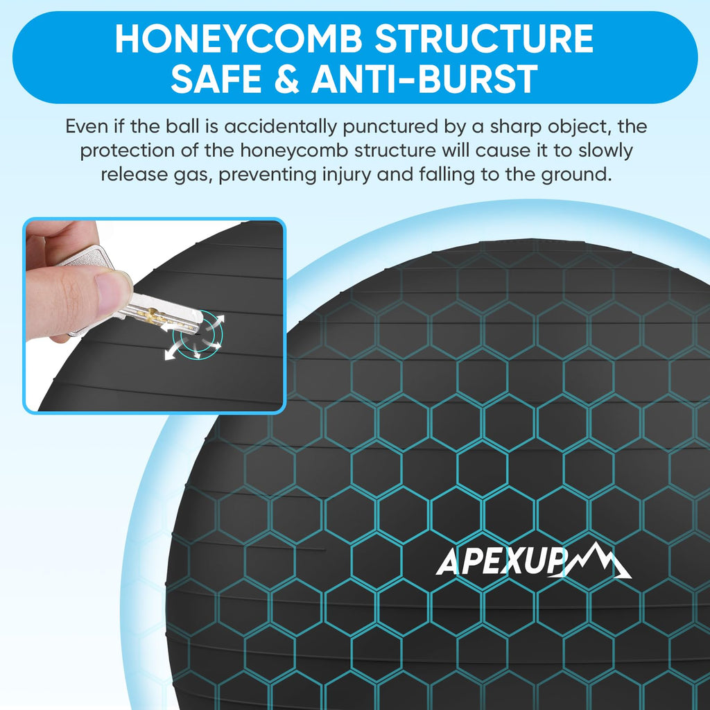 APEXUP Yoga Ball, 660 lbs Anti-Burst Exercise Ball with Pump, 5 Sizes (S (15"~18") 45cm, Black)