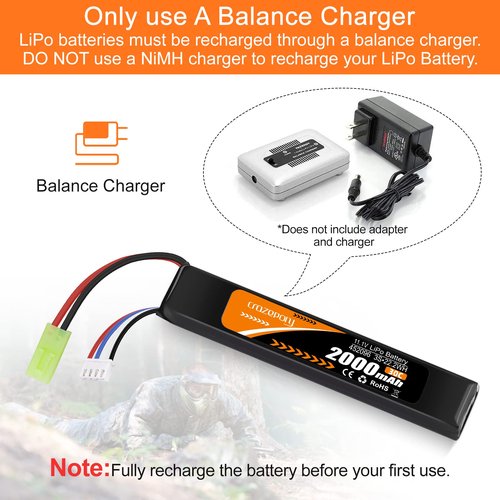 Crazepony 11.1V Airsoft Battery, 3S Rechargeable LiPo Battery 2000mAh 30C with Mini Tamiya Connector JST XH Connector for Model Airsoft Rifle