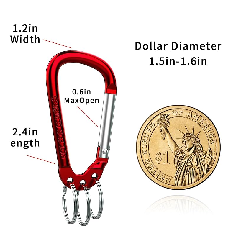 6 Pack Aluminum Carabiner Clips with 3 Key Rings – Lightweight, Durable Keychain Hooks