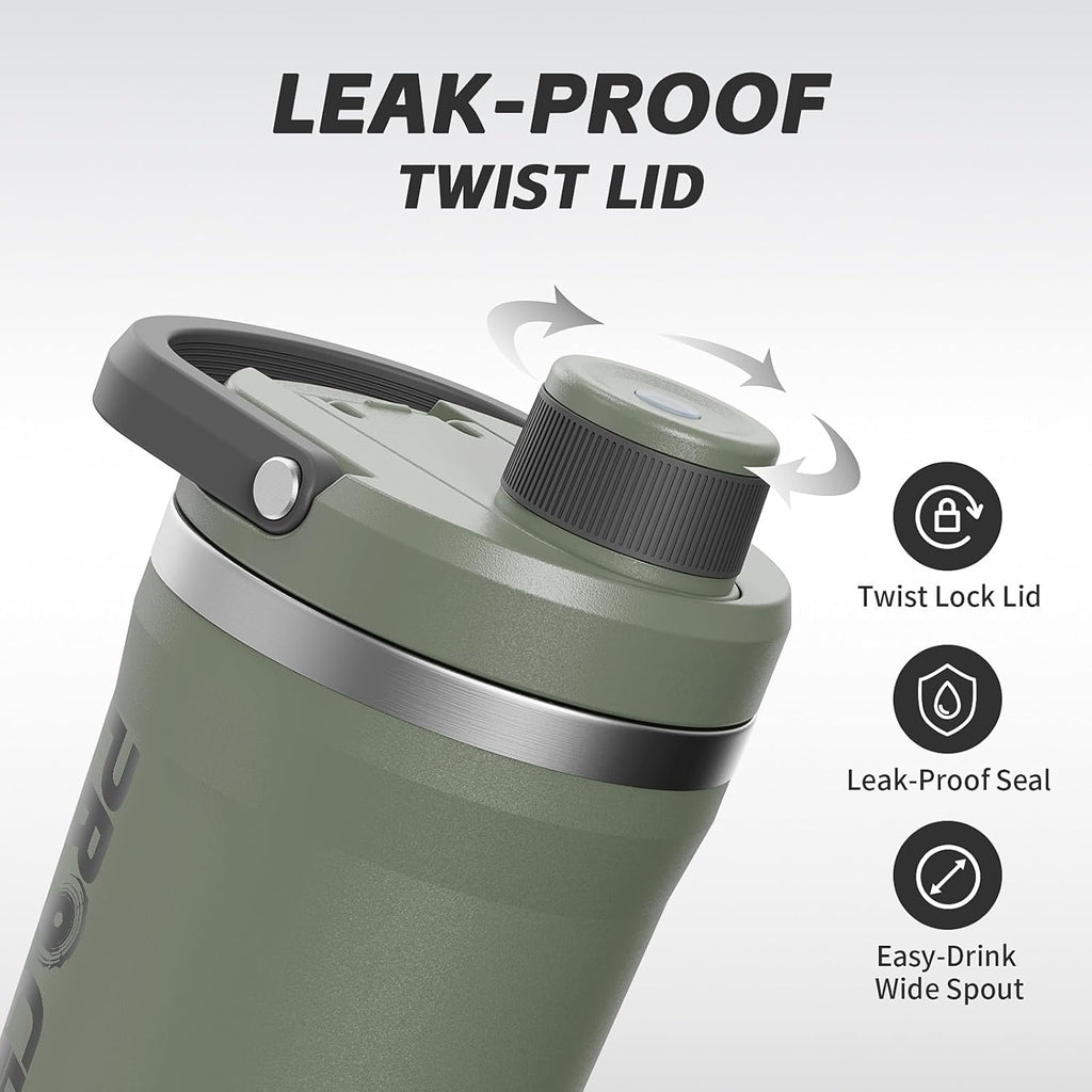 PROCHAIN Insulated Stainless Steel Shaker Bottle - Leak-Proof Twist Lock Lid, 24 oz for Protein Shakes & Gym Use