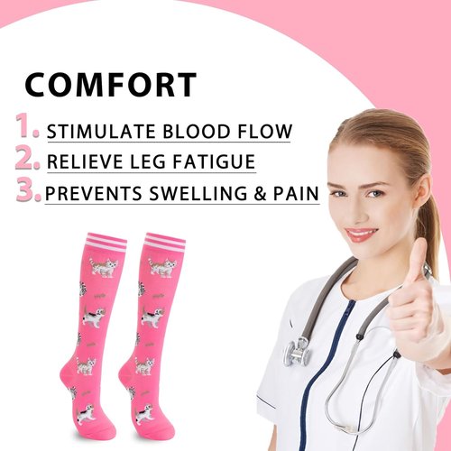Fenglaoda Compression Socks - Knee High Support for Running & Travel | 4 Pairs for Men & Women