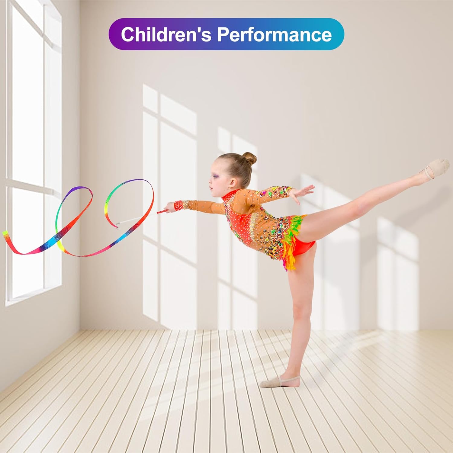 Skiennix Dance Ribbons - Rainbow Twirler Sticks for Rhythmic Gymnastics | 78.7-Inch Wand for Kids & Adults