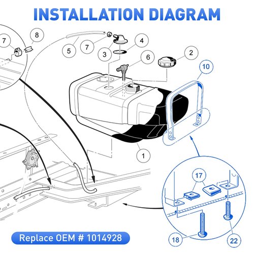 Rear Fuel Strap Kit for Club Car DS & Carryall 1992-2015 Gas Golf Cart , Replace OEM # 1014928