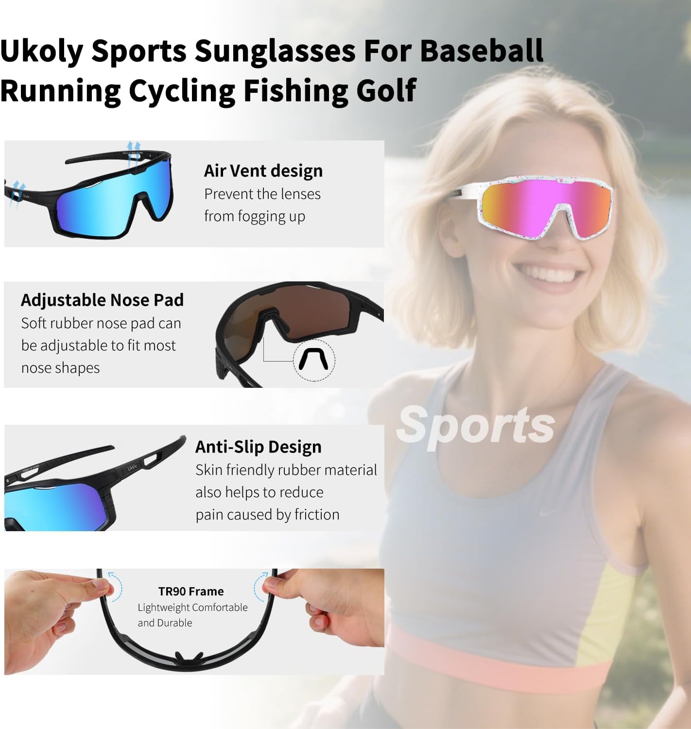 Ukoly Cycling Glasses - UV400 Sports Sunglasses for Men & Women | HD Lens for Running, Baseball, Fishing, Golf