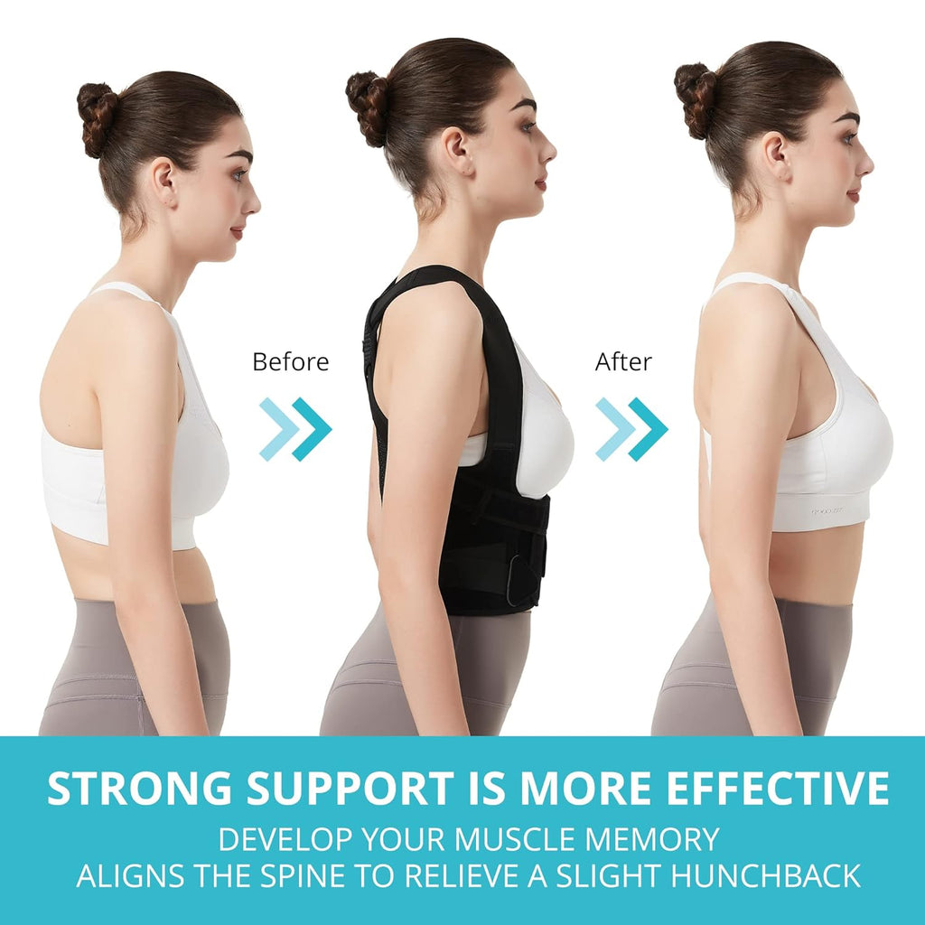 Skiennix Posture Corrector - Adjustable Back Brace for Full Support | Unisex Design (Black, Medium)