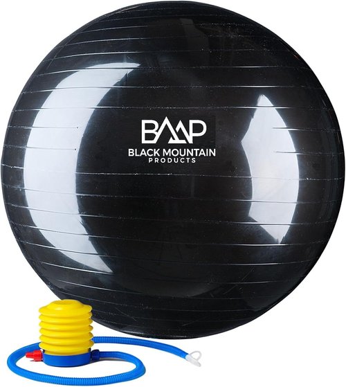 Black Mountain Products Yoga Stability Ball - Antiburst Design, 2000 Lbs Capacity, Includes Foot Pump & Plug