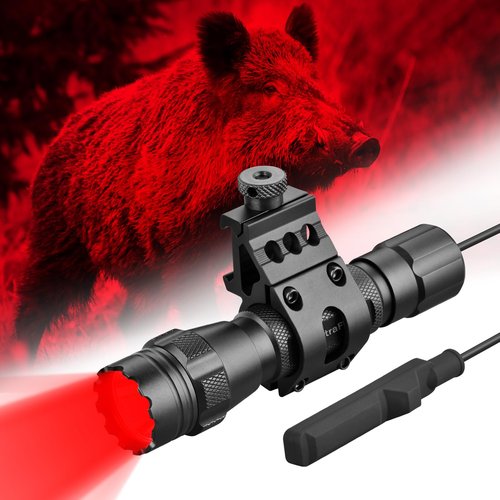 ULTRAFIRE Tactical Red Flashlight, 620nm-630nm High Purity Red LED Hunting Light,Super Bright 218 Yards Long Range Single Mode for Night Observation & Coyote Predator (T1 Ultra-R)