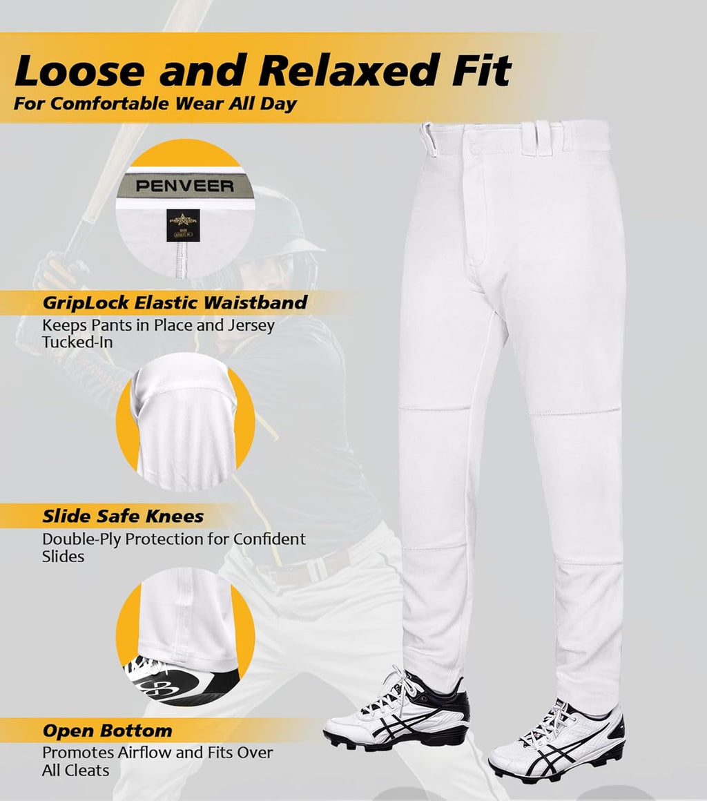 Skiennix Men's Baseball Pants - Full Length, Open Bottom, Adjustable Fit for Comfort | Adult Sizes