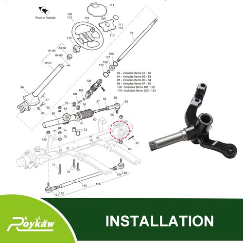 Roykaw EZGO TXT Spindle Assembly for 2001-up Gas and Electric Golf Cart Models, Passenger Side, Replaces OEM # 70942-G02