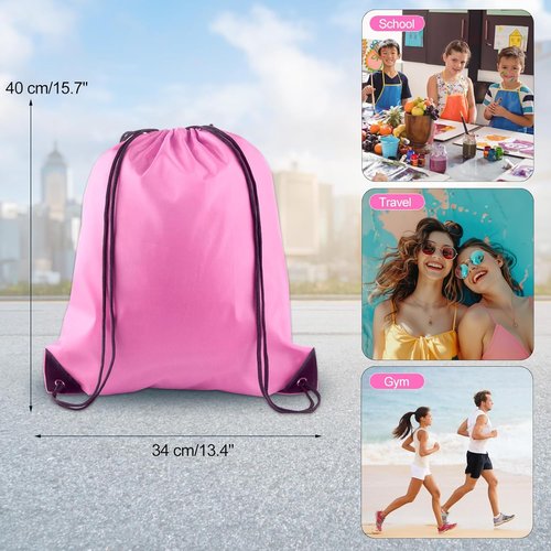 KUUQA Drawstring Backpack Bags - 25Pcs Bulk Pink Cinch Sacks for Gym, Travel & Sports