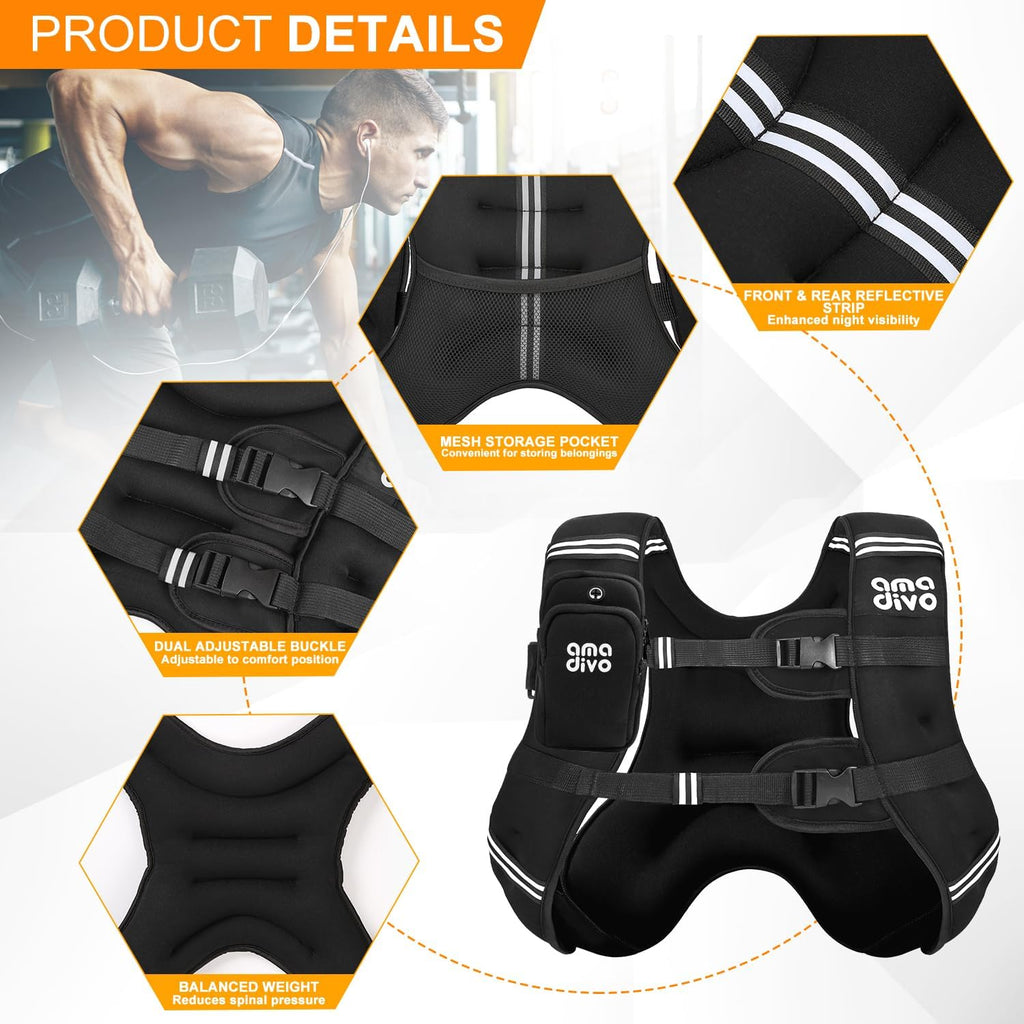 Skiennix Weighted Vest - Reflective Design for Walking, Running & Fitness | Adjustable 8lb-20lb