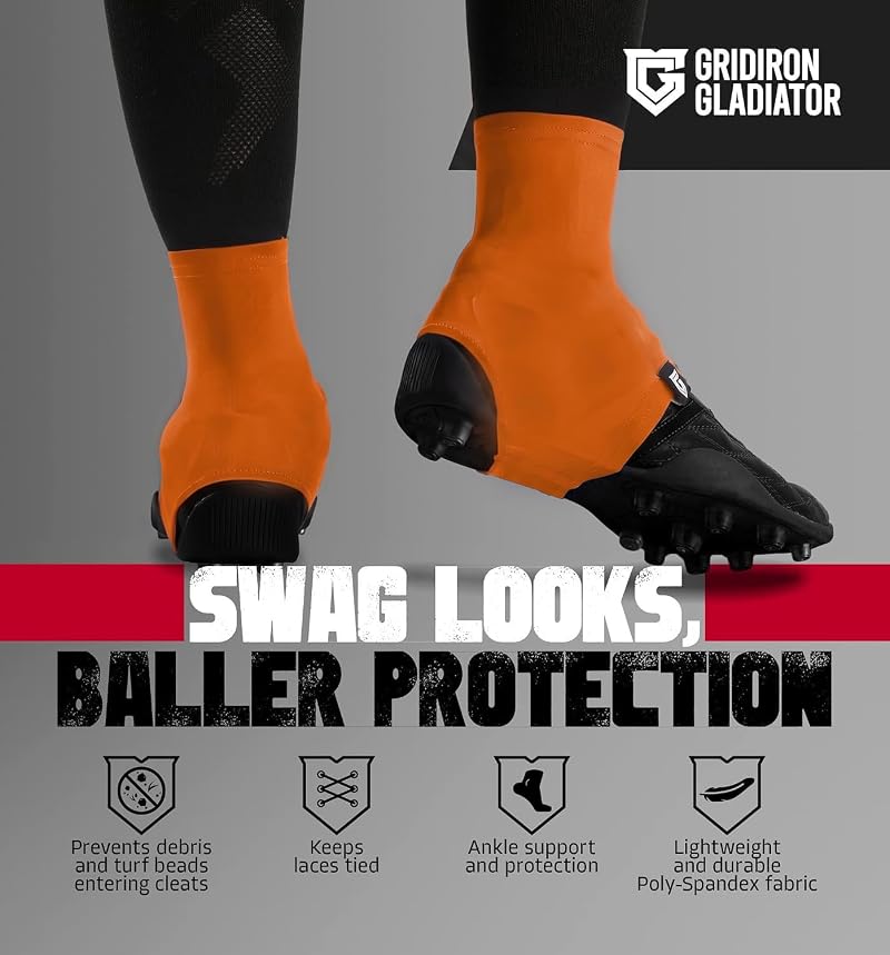 Football Cleat Covers Spats - Light Orange Small, Lace-Lock, Ankle Support