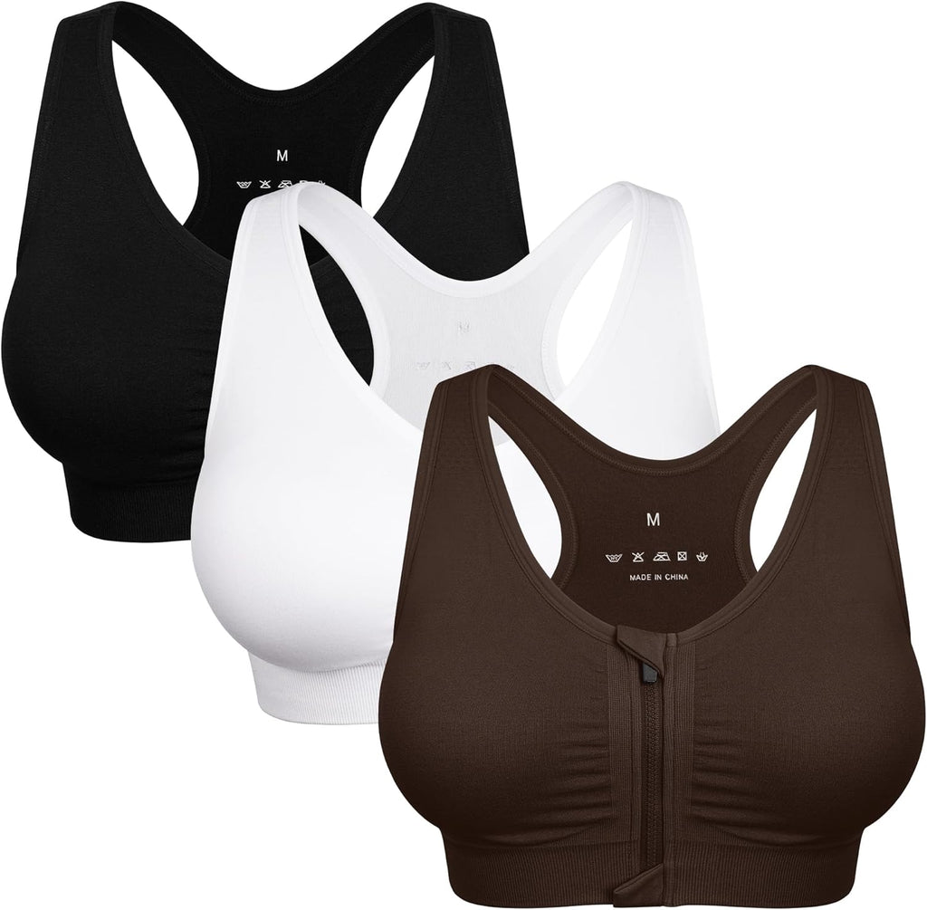 Skiennix Women's Zip Front Sports Bra - Wireless Design for Post-Surgery Comfort | Active Yoga Fit