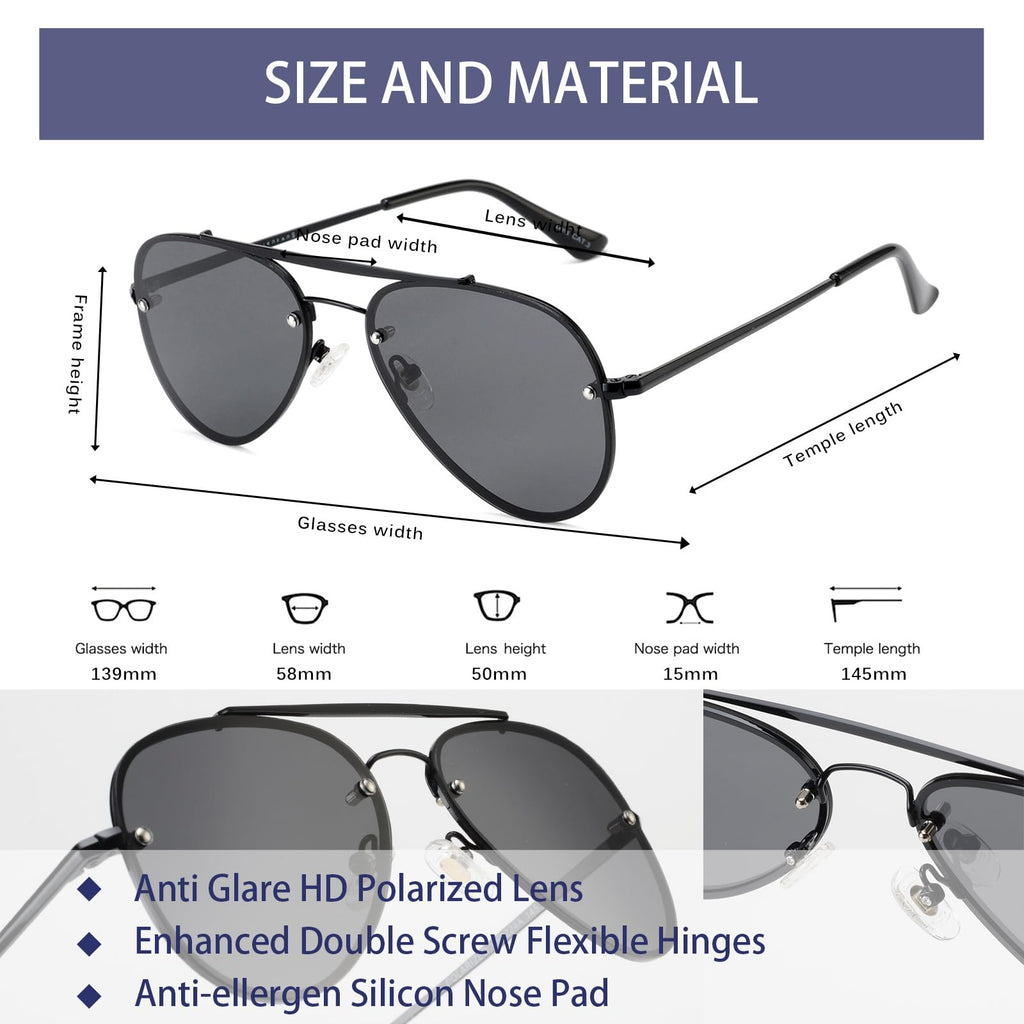 VIVIENFANG Black Sunglasses Woman, Retro Polarized Sun Glasses for Men, Super Dark Shades Womens UV400 Protection VF2224A