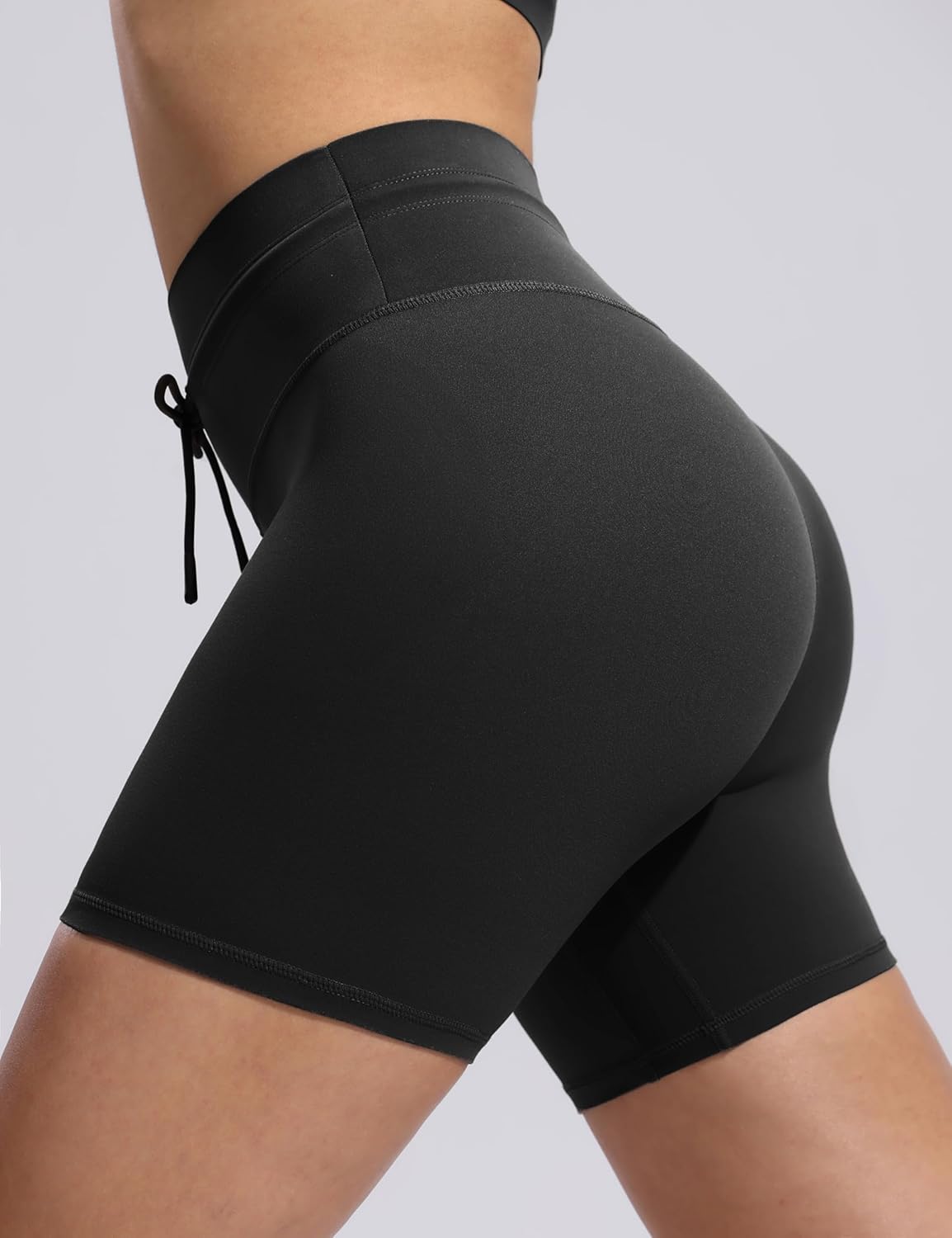 POSHDIVAH Women's Biker Shorts - Creamluxe High Waisted Drawstring for Gym & Yoga | Sizes 6/8