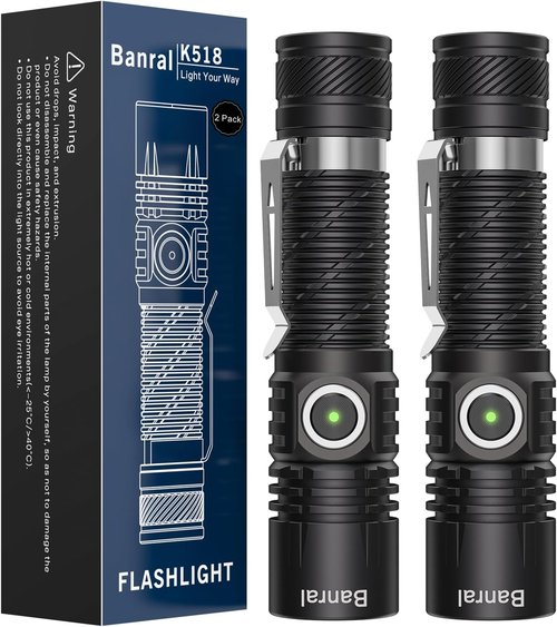 Banral Rechargeable Tactical Flashlight - High Lumens Mini USB-C LED Light | 4 Modes, Waterproof, Compact EDC Design