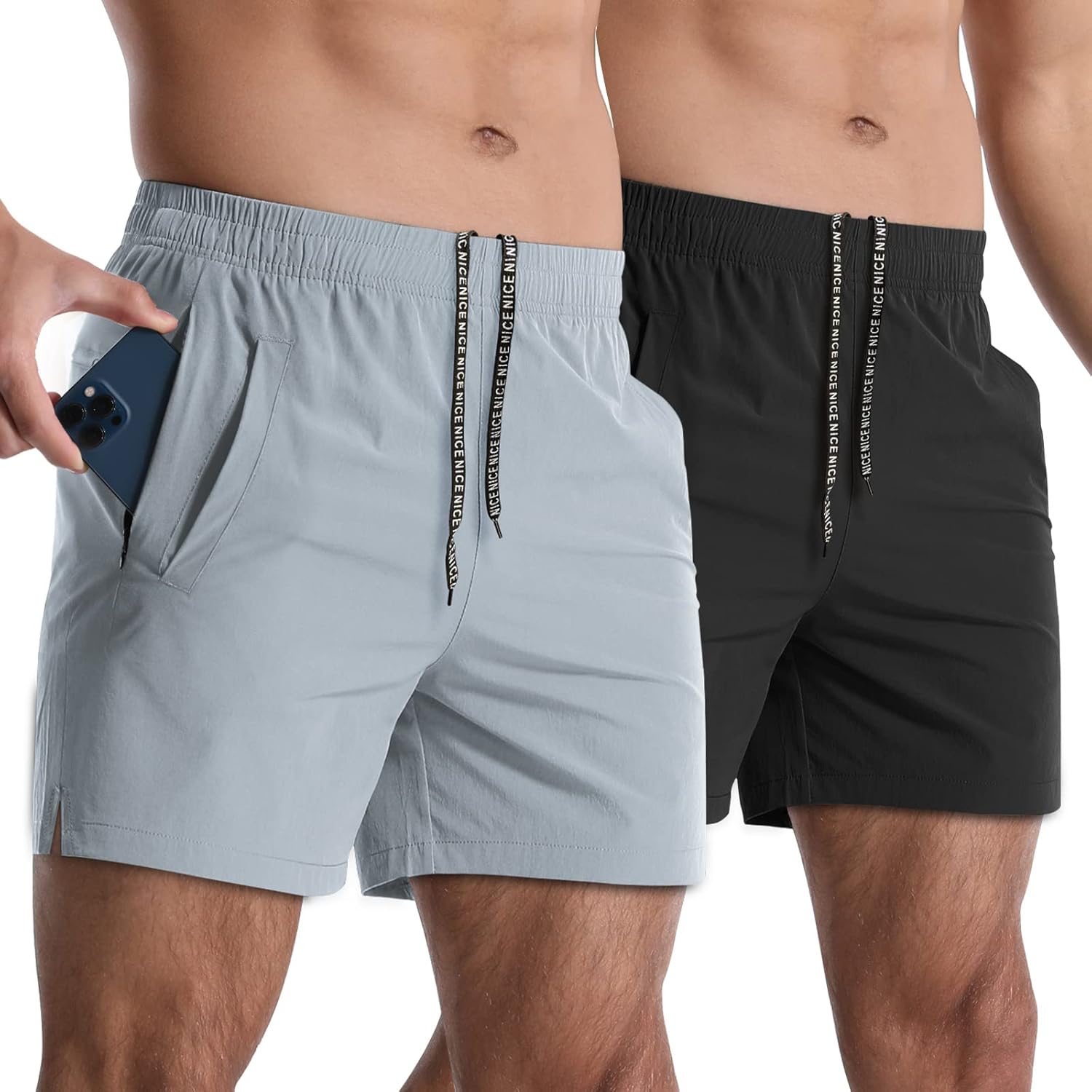 Skiennix Men's Athletic Shorts - Quick Dry Lightweight 5-Inch Gym & Running Shorts with Pockets | 2 Pack