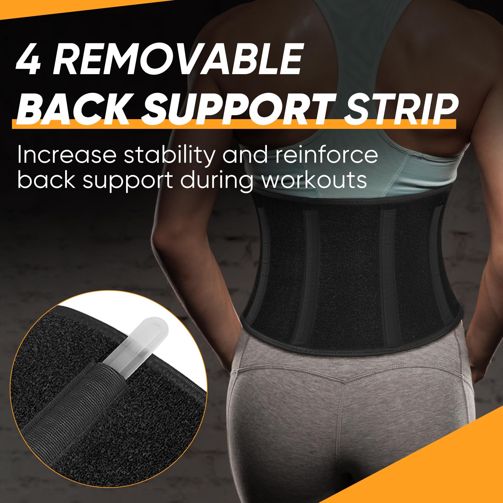APEXUP Sweat Waist Trainer for Women and Men, Neoprene Waist Trimmer Belt Slimming Sweat Band with Removable Lumbar Support Bar for Workouts (Black, L)