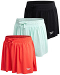 Reebok Girls Butterfly Shorts 3-Pack with Liner - Flowy Elastic Waist, Variation Hot Coral/Black/Aqua
