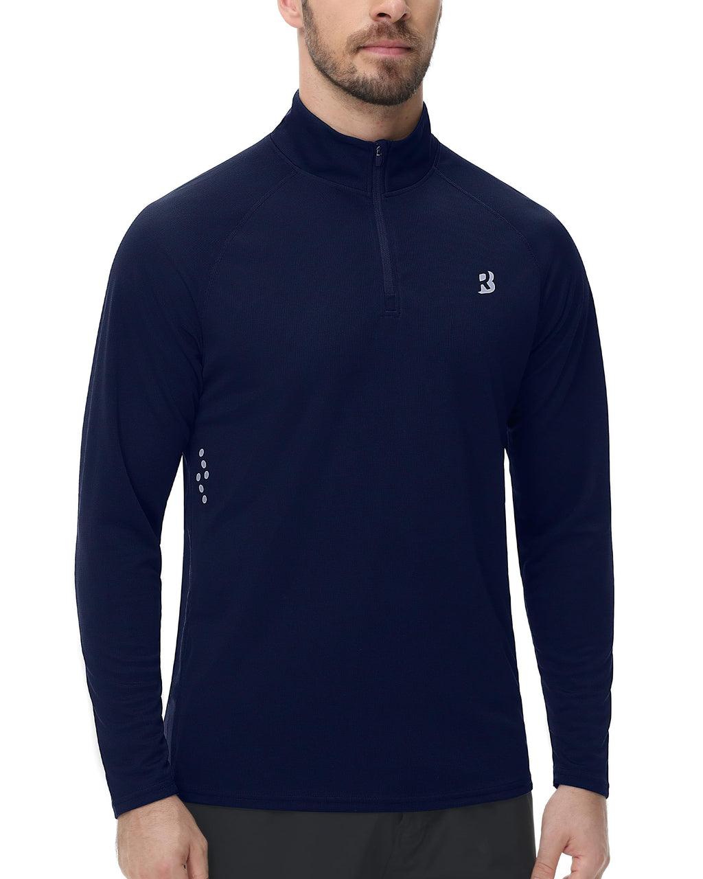 Roadbox UPF 50+ Long Sleeve Shirts for Men - Quarter Zip Pullover Quick Dry Rash Guard for Running Golf Fishing Workout Navy Blue