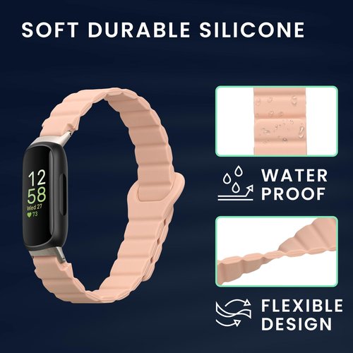 kwmobile Strap Compatible with Fitbit Inspire 3 - Silicone Magnetic Closure - 5.5-8.7 inches (14-22 cm) - Dusty Pink