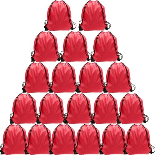 GoodtoU Drawstring Backpack - Durable Nylon Cinch Sack Gym Bag for Sports & Travel | 20-Pack, Cherry