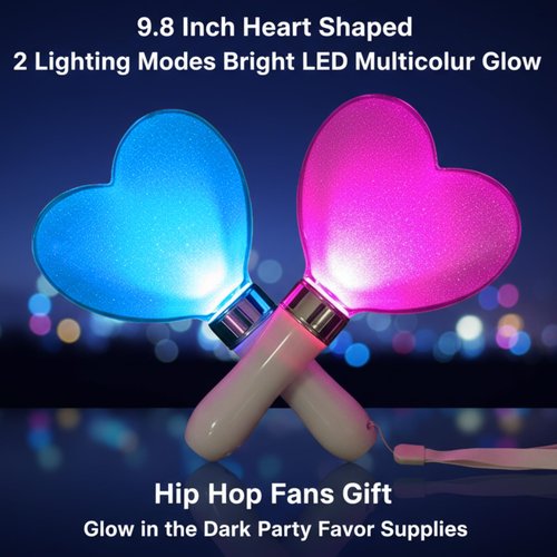 Lewtemi 2 Pcs 15 Color Concert Light Stick 9.8 Inch Heart Shaped Reusable 2 Lighting Modes Bright LED Multicolor Glow Flashing Light Sticks Hip Hop Fans Gift Glow in The Dark Party Favor Supplies