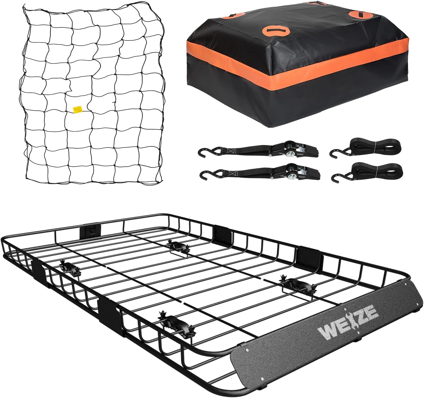 WEIZE Heavy Duty Roof Rack Basket - 54" x 34" Cargo Carrier with Waterproof Bag & Straps for SUV/Truck