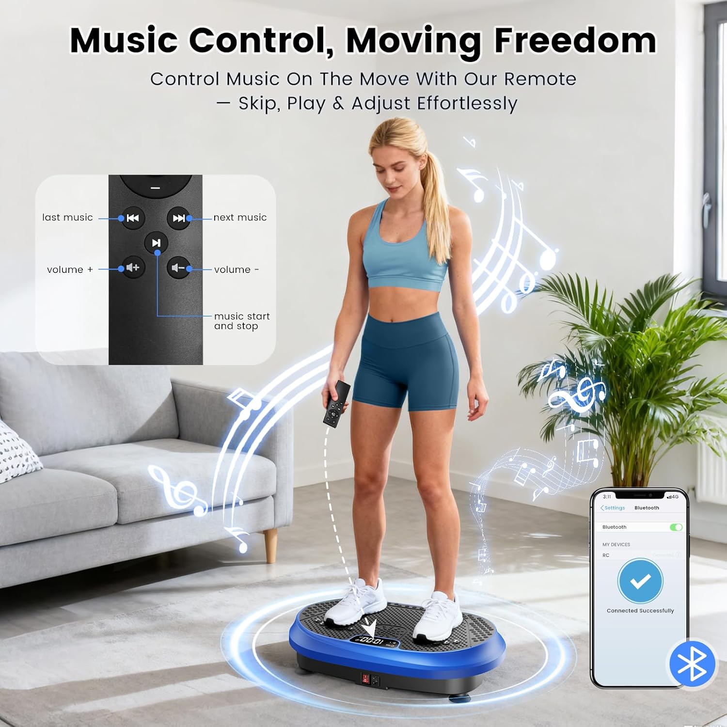 Skiennix Vibration Plate Exercise Machine - Bluetooth Fitness Platform for Lymphatic Drainage | Full Body Workout