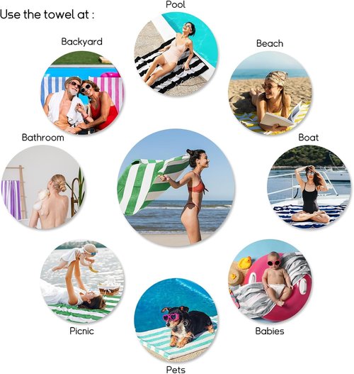 Cabanana Large Oversized Beach Towel - Soft Green Striped Cotton Pool Towel | 35 x 70 Inch