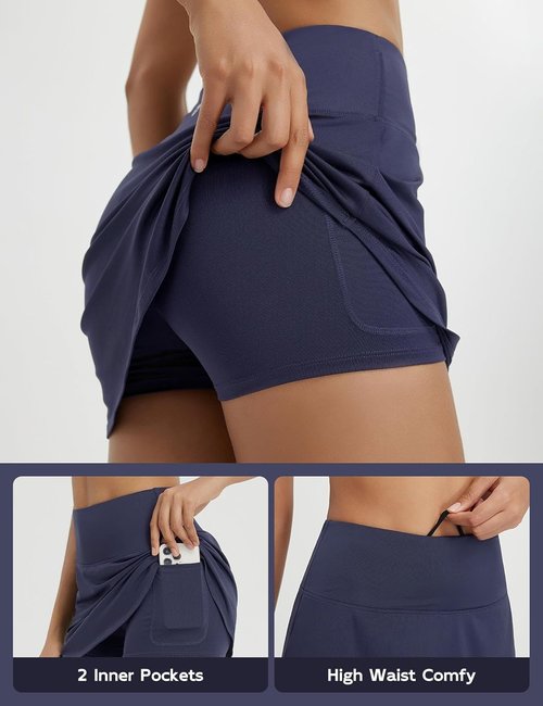 Baleaf Women's Tennis Skirt - High Waisted Golf Skorts with Shorts & Pockets | Ideal for Running