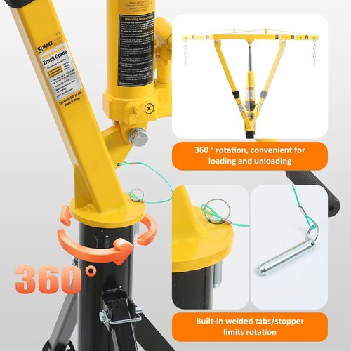 MaxxHaul Hydraulic Receiver Hitch Crane - 1000 lb Capacity Portable Truck Hoist | 360° Rotation & Adjustable Legs